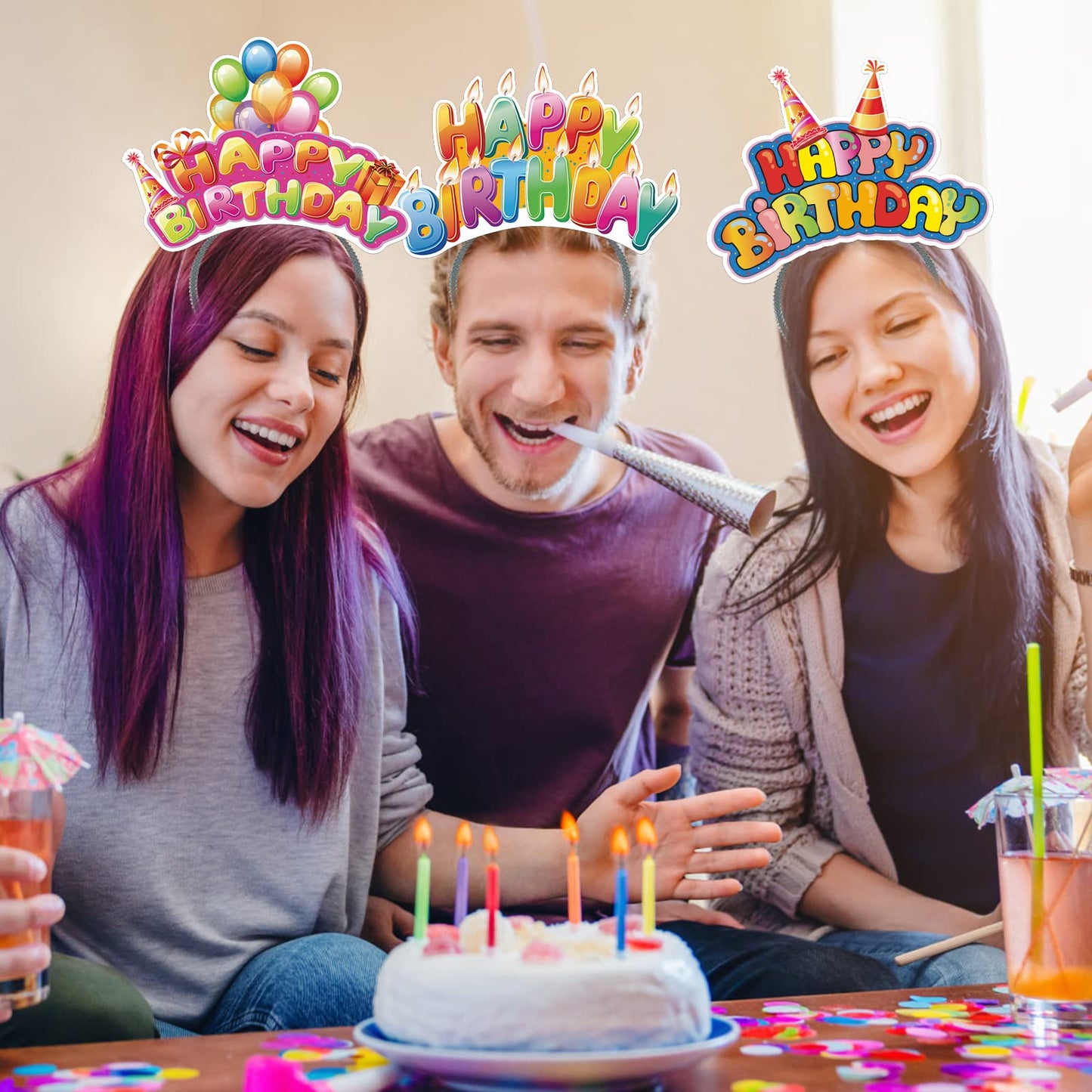 KKBES 12 Pack Party Headbands, Paper Hats for Adults and Kids, 3 Patterns