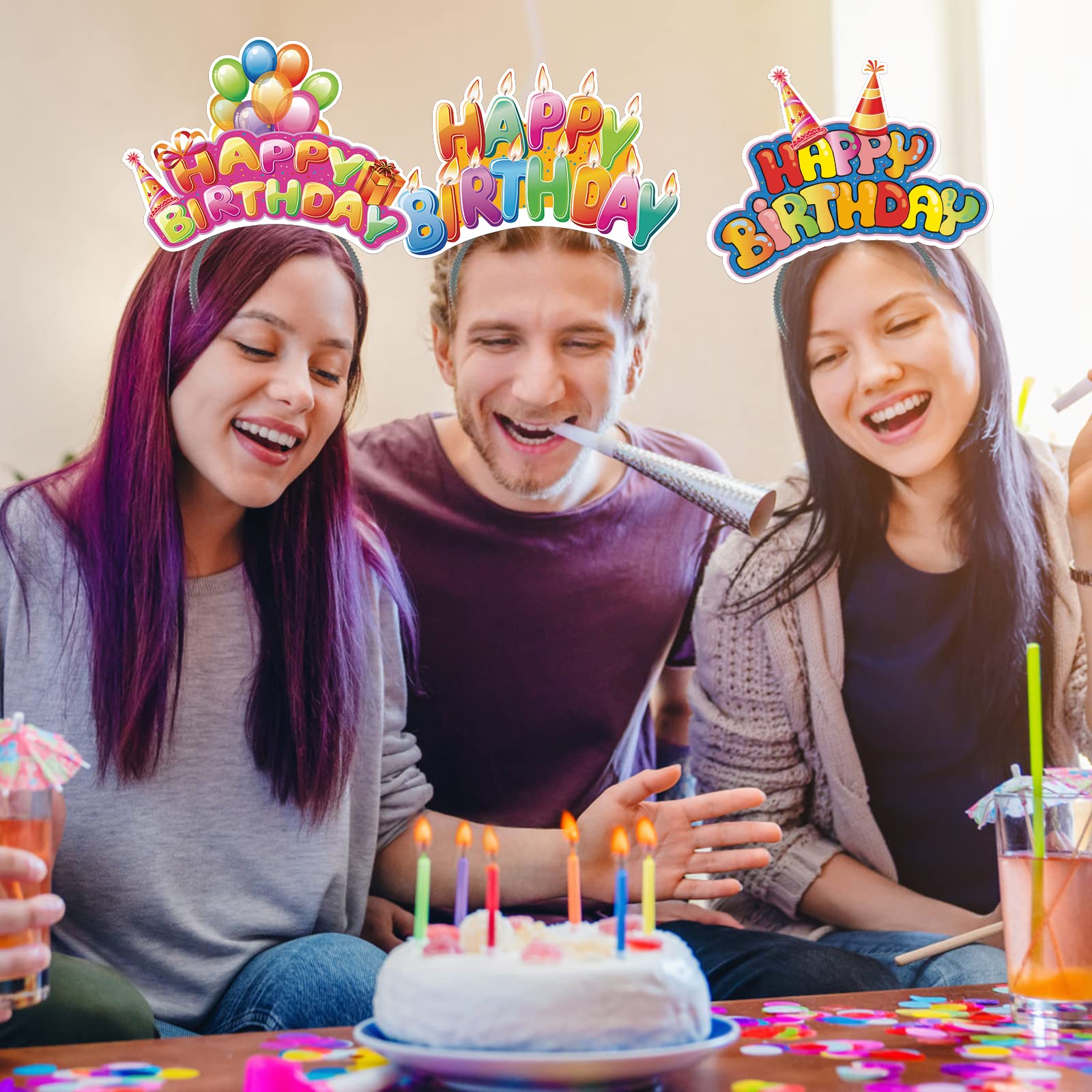 KKBES 12 Pack Party Headbands, Paper Hats for Adults and Kids, 3 Patterns