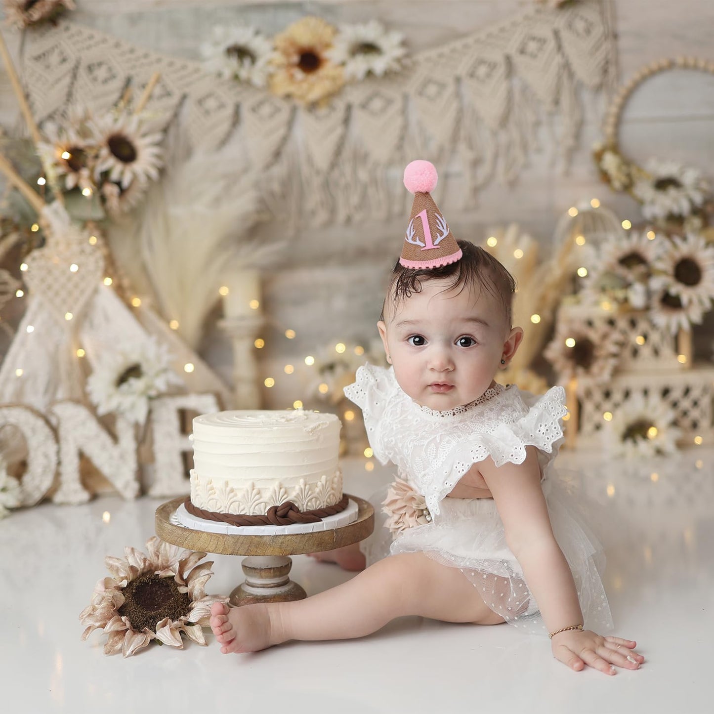 YOUAME Deer 1st Birthday Hat - Deer Girls Pink First Birthday Party Decorations,Woodland Theme Camo Hunting Party Decor,Wild One Deer Birthday Crown