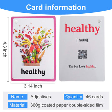 Zwttey 46PCS/Set Adjectives Kids Gifts English Flash Cards Pocket Card Educational Learning Baby Toys for Children Pre-Kindergarten