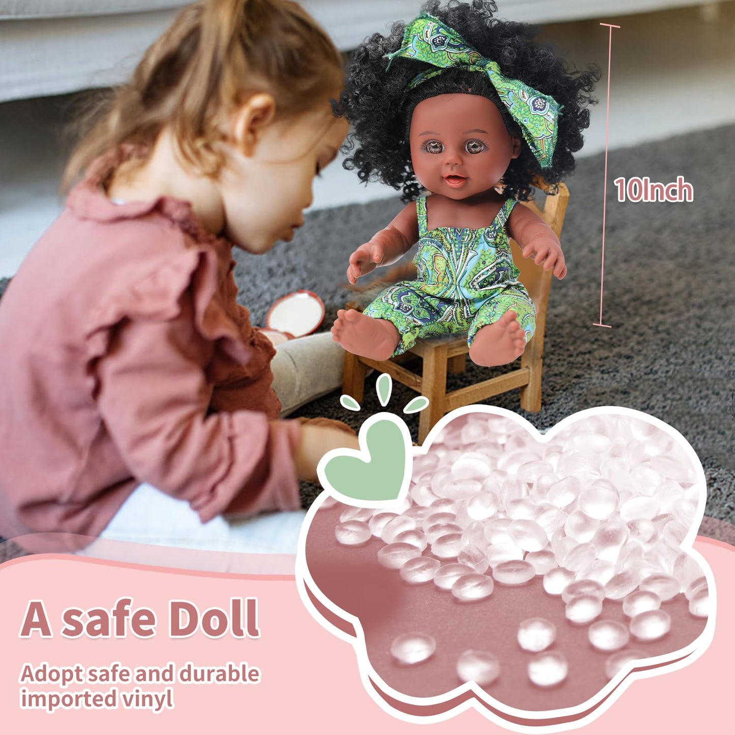 TUSALMO 10 INCH Black Baby Doll Toy with Accessories - African American Baby Dolls in Gift Box - Ideal Holiday, Christmas, Birthday Gift for 3 Year