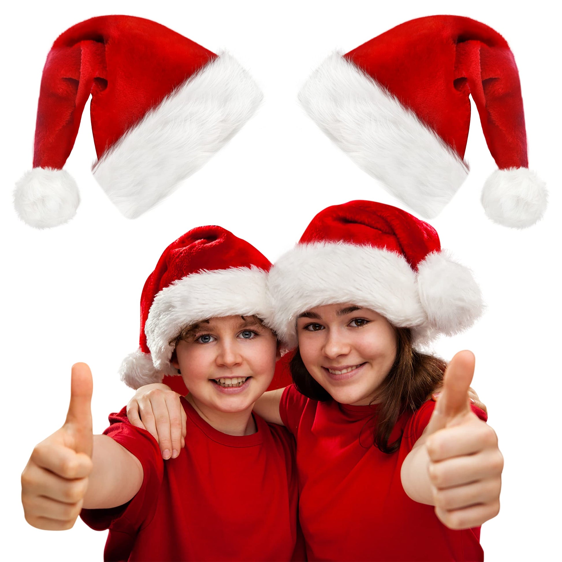 kortes 2 Pack Plush Kids Santa Hat, Unisex Christmas Hats Classic Velvet Fabric Comfort Double Line Plush Santa Hat for Kids Children Toddler New Year