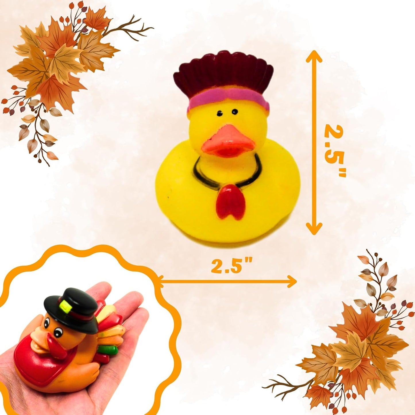 4E's Novelty Thanksgiving Rubber Duckies (24 Pack) Thanksgiving Themed Rubber Ducks Bulk Turkey & Pilgrim Ducks, Thanksgiving Party Favors Supplies