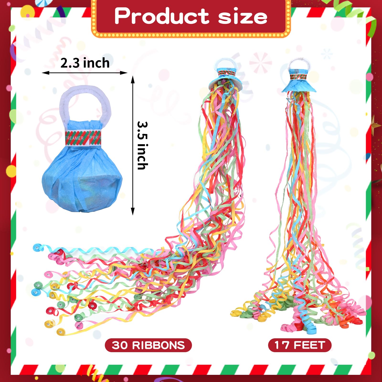24Pack Hand Thrown Streamer Poppers Colorful, Confetti Streamers No Mess Party Poppers, Streamers for Weddings Birthdays Events, Quiet Easy Cleanup