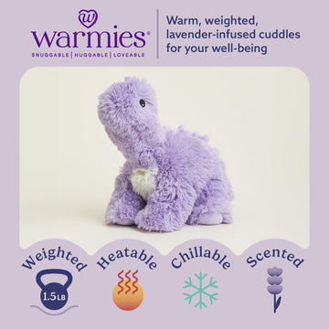 warmies Microwavable Stuffed Animals, Purple Long Neck Dinosaur - Heated Stuffed Animal Plushie for Warmth & Comfort - Soft Plush Toys