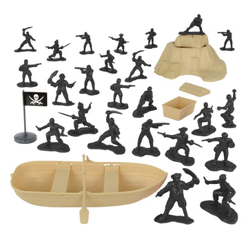 Tim Mee Pirates of Treasure Island - Black 28pc Plastic Toy Figures Boat Chest