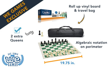 WE Games Tournament Chess Set w/Chess Pieces & Green Roll Up Vinyl Chess Board