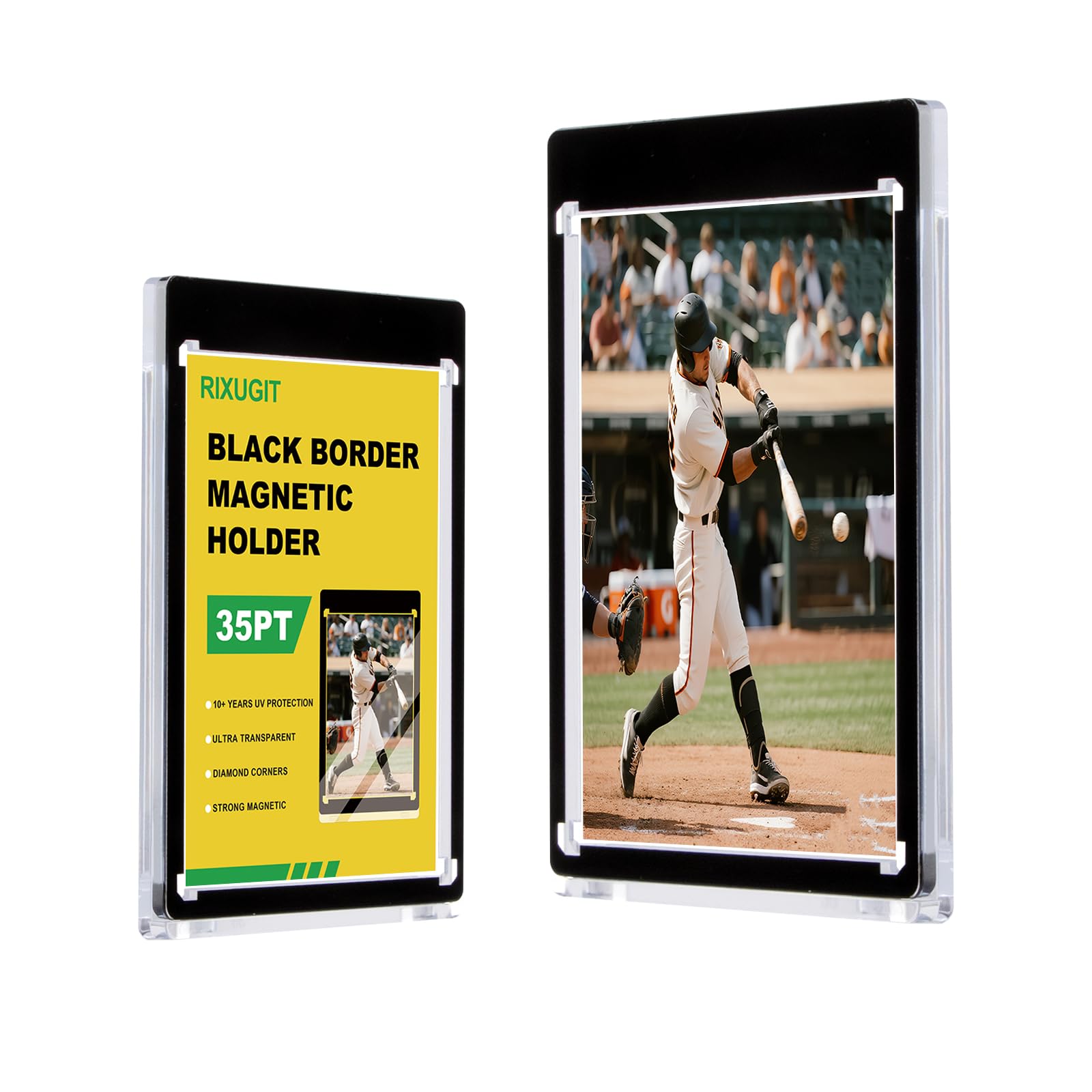 RIXUGIT 10-Pack Black Border 35pt One Touch Magnetic Card Holder