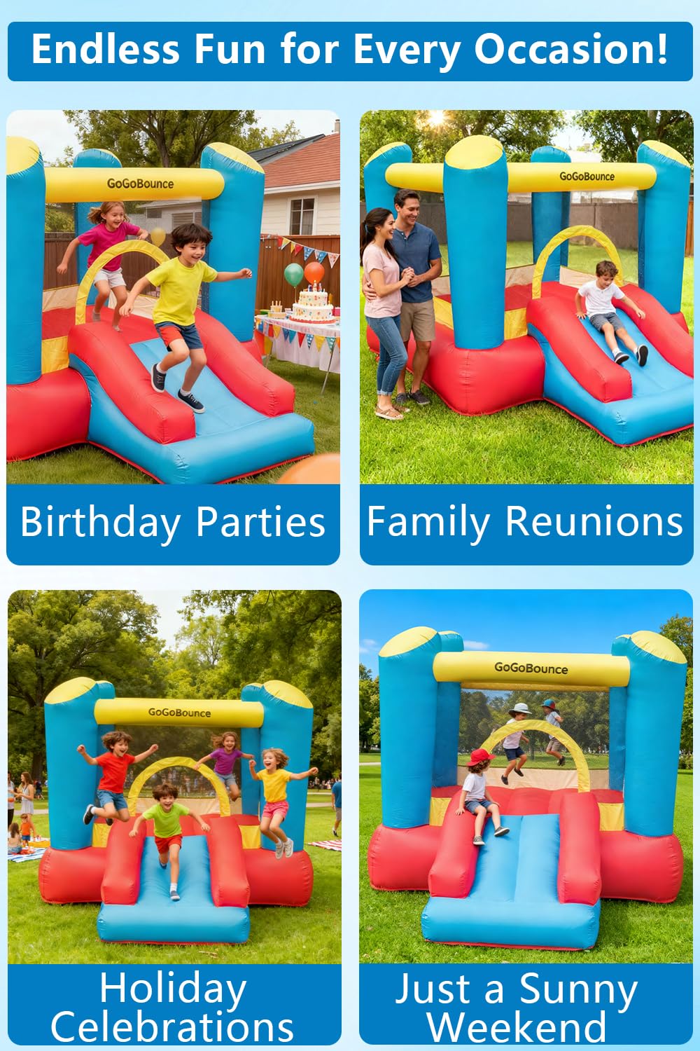 GoGoBounce Inflatable Bounce House with Water Slide & Air Blower, 103"x 78"x 64" Outdoor Bouncy Castle for Kids Ages 3-10, Durable Oxford Fabric