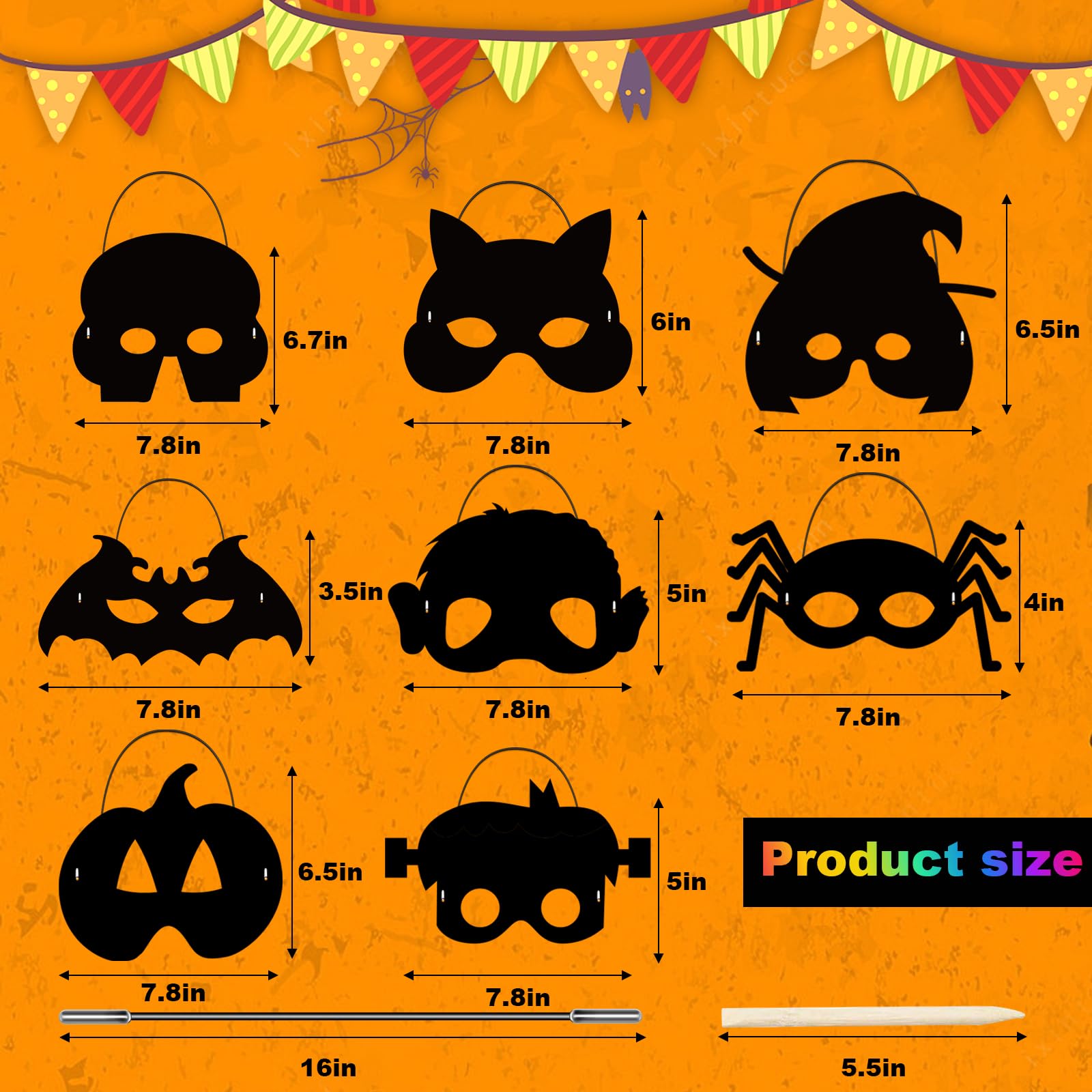 Natonhi 32Pcs Halloween Crafts for Kids Rainbow Scratch Mask, Halloween Games Scratch Art and Craft Kit Classroom Activities Favors Party Supplies