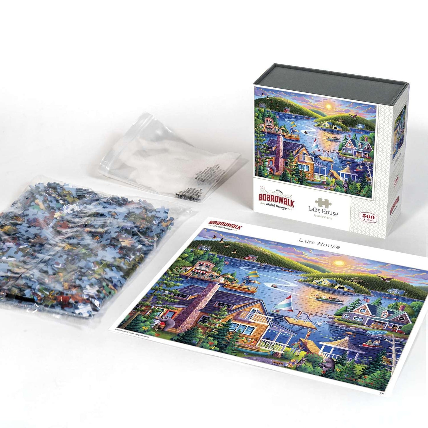 Boardwalk Lake House 500 Piece Jigsaw Puzzle Summer Scenic Cabin Puzzles with Premium Box, Gift for Adults and Family 16"x20"