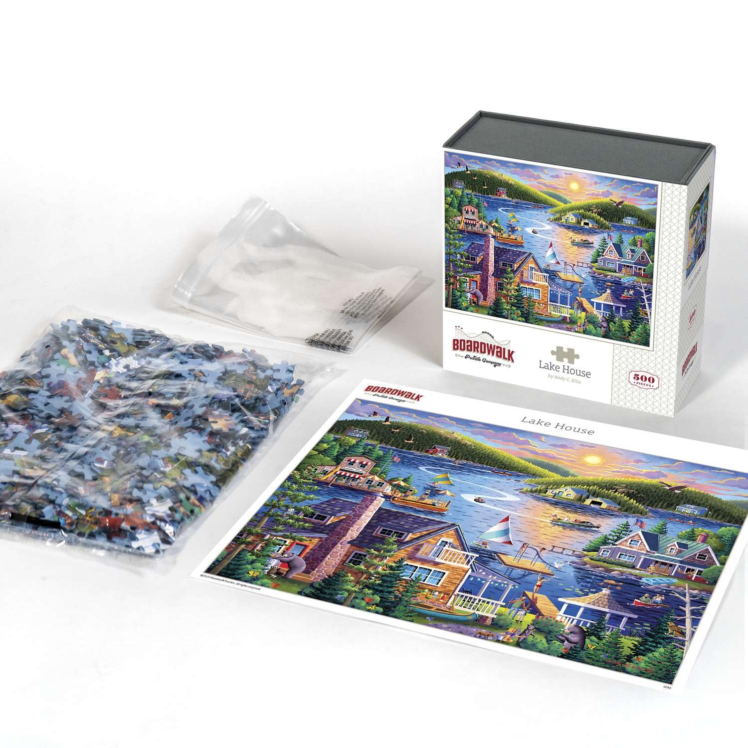 Boardwalk Lake House 500 Piece Jigsaw Puzzle Summer Scenic Cabin Puzzles with Premium Box, Gift for Adults and Family 16"x20"