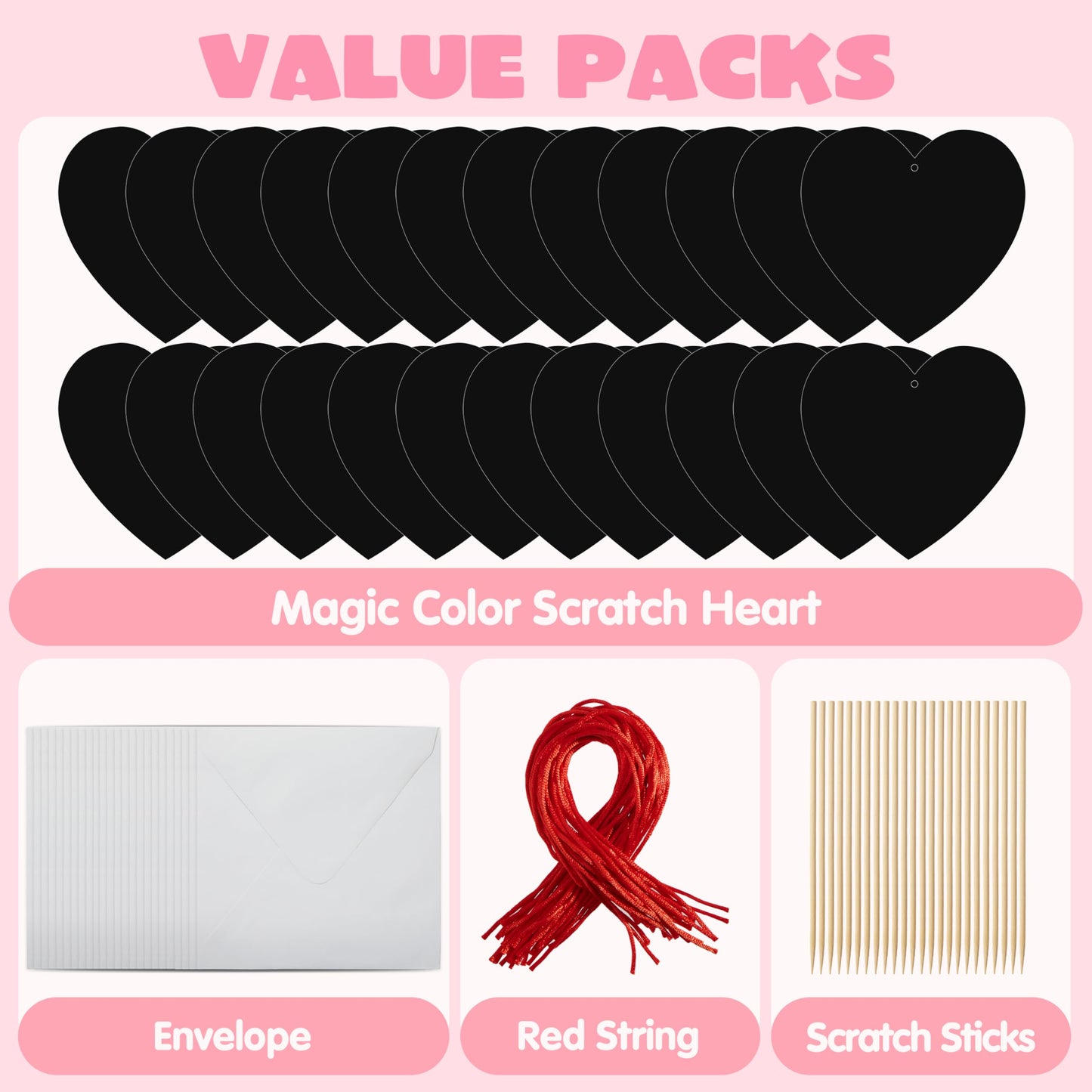 JOYIN 24 Packs Valentines Day Cards with Scratch Heart Paper, Magic Color Heart Rainbow Scratch Cards for Kids Crafts and Art Classroom Exchange
