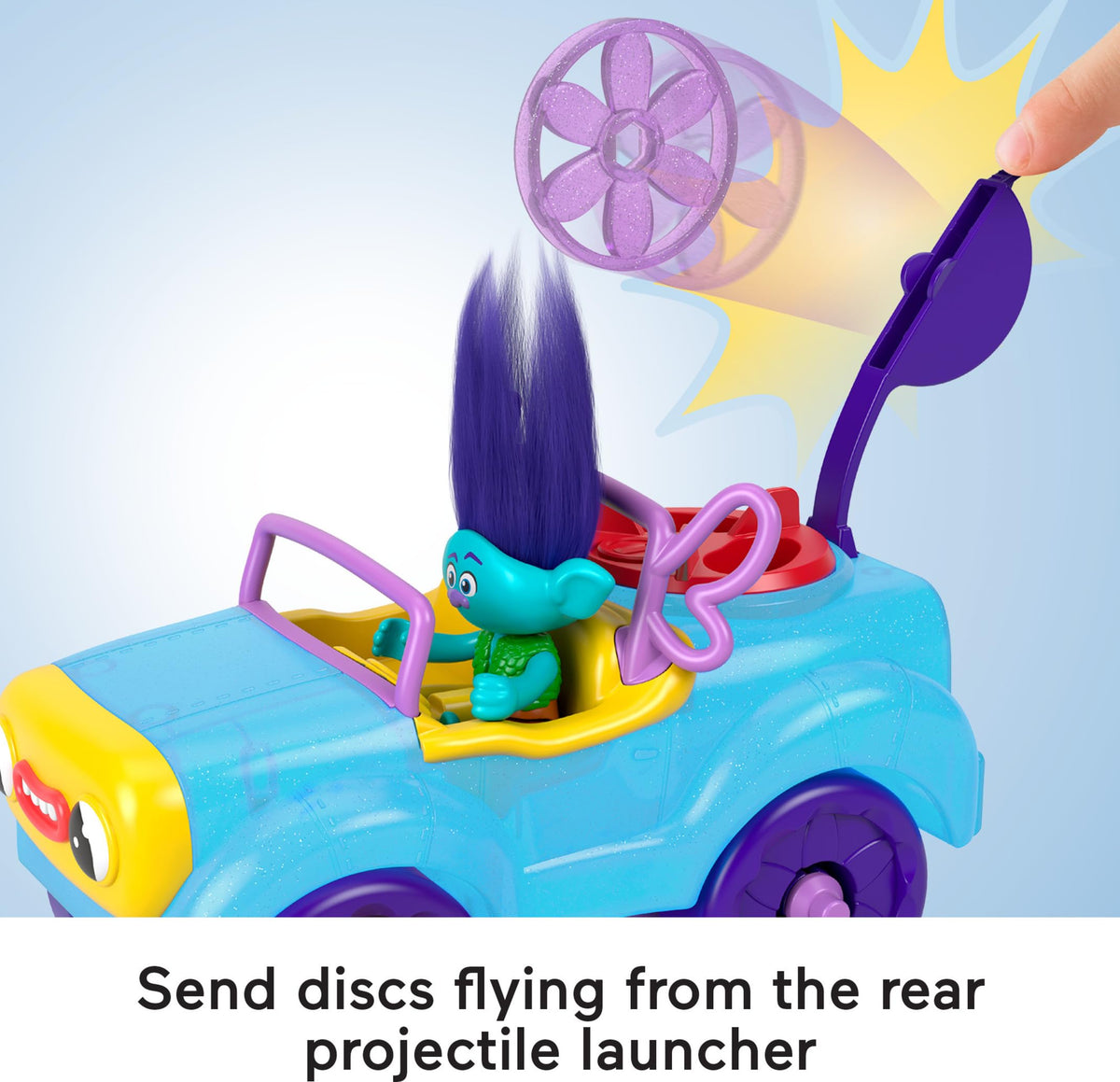 Fisher-Price Imaginext DreamWorks Trolls Toys Branch's Buggy, Push-Along Car & Figure Playset for Pretend Play Kids Ages 3+ Years