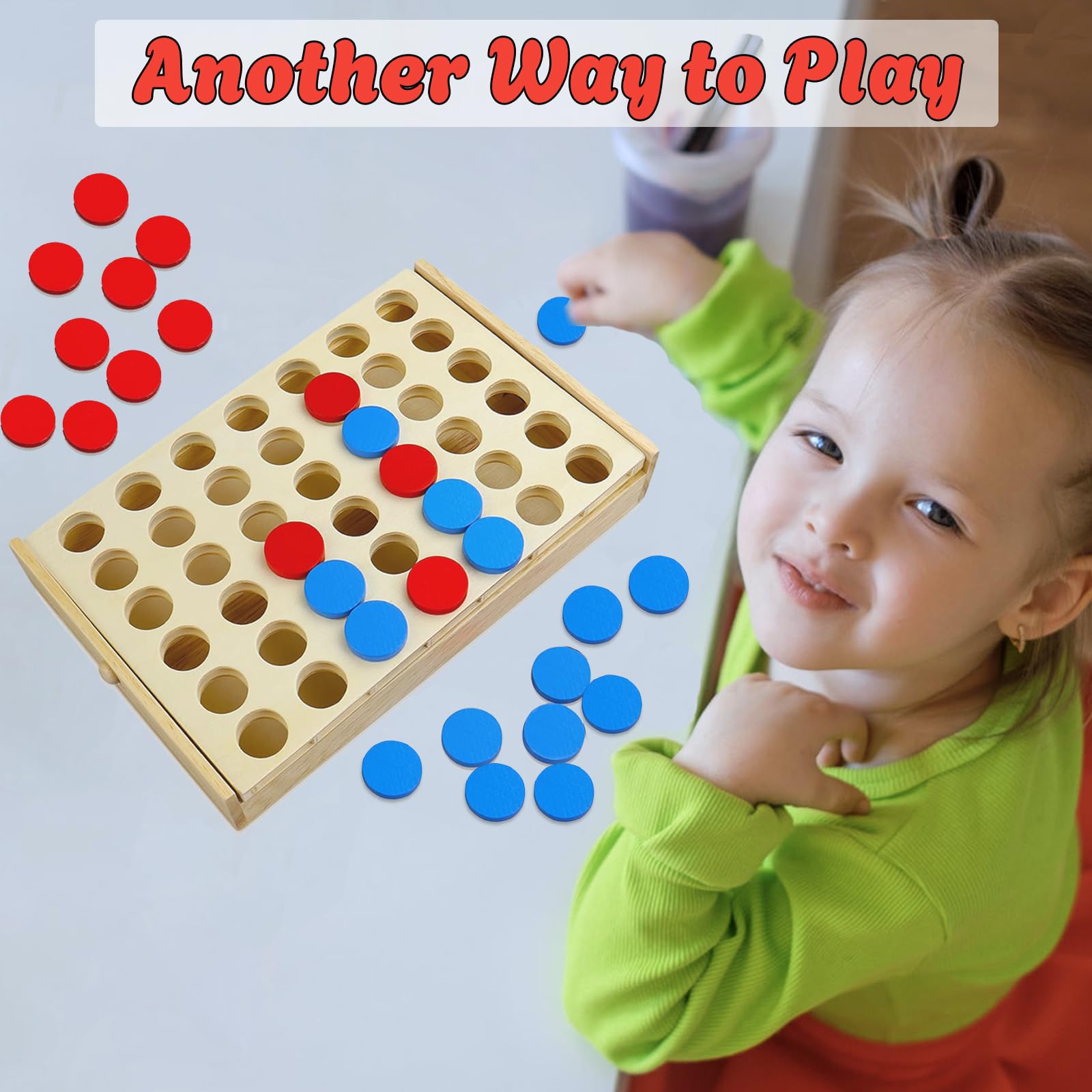 Arfun 4 in a Row Wooden Connect Board Game, Foldable Line up 4 Game, Classic Strategy Family Fun Toy, Wood Connect Game for Kids and Adults (Travel