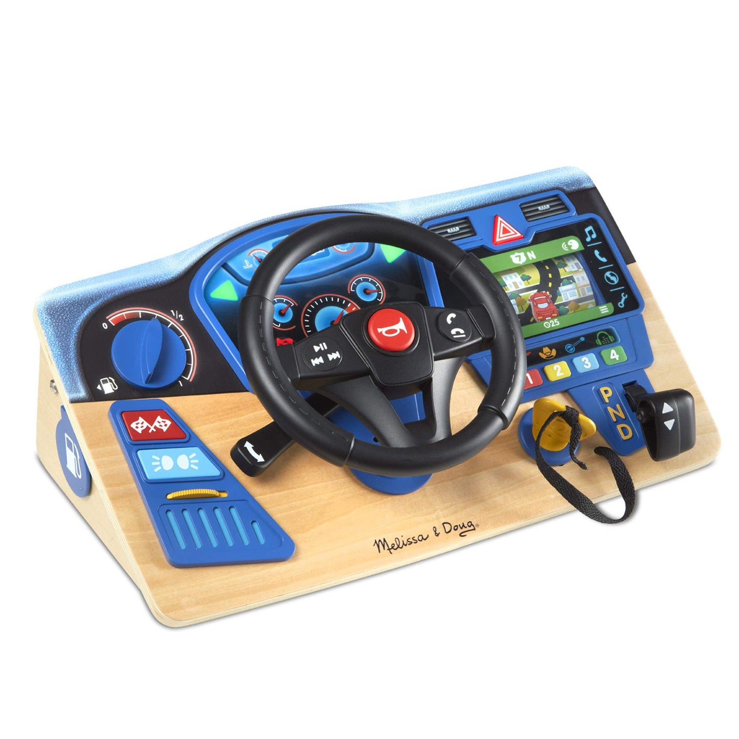 Melissa & Doug Vroom & Zoom, Interactive Wooden Dashboard, Racing Car Steering Wheel Toy, Lights & Sounds, Preschool Learning Toys for Girls & Boys 3+