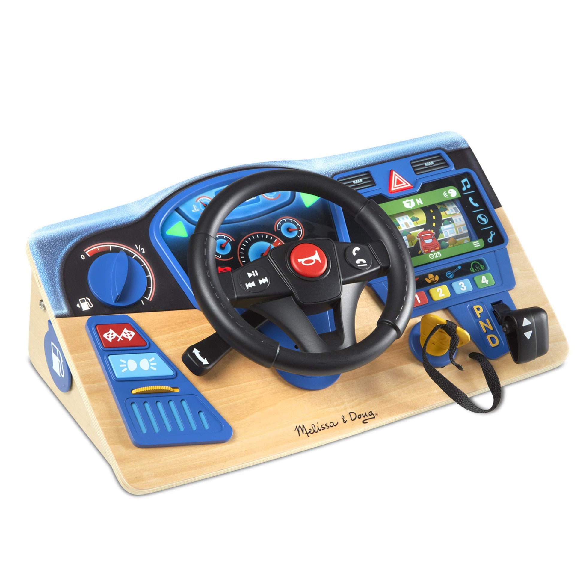 Melissa & Doug Vroom & Zoom, Interactive Wooden Dashboard, Racing Car Steering Wheel Toy, Lights & Sounds, Preschool Learning Toys for Girls & Boys 3+