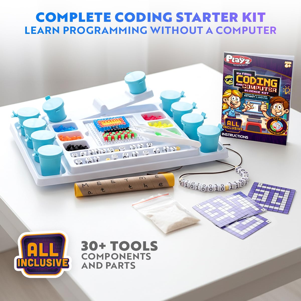 Playz My First Coding & Computer Science Kit - Learn About Binary Codes, Encryption, Algorithms & Pixelation Through Fun Puzzling Activities Without