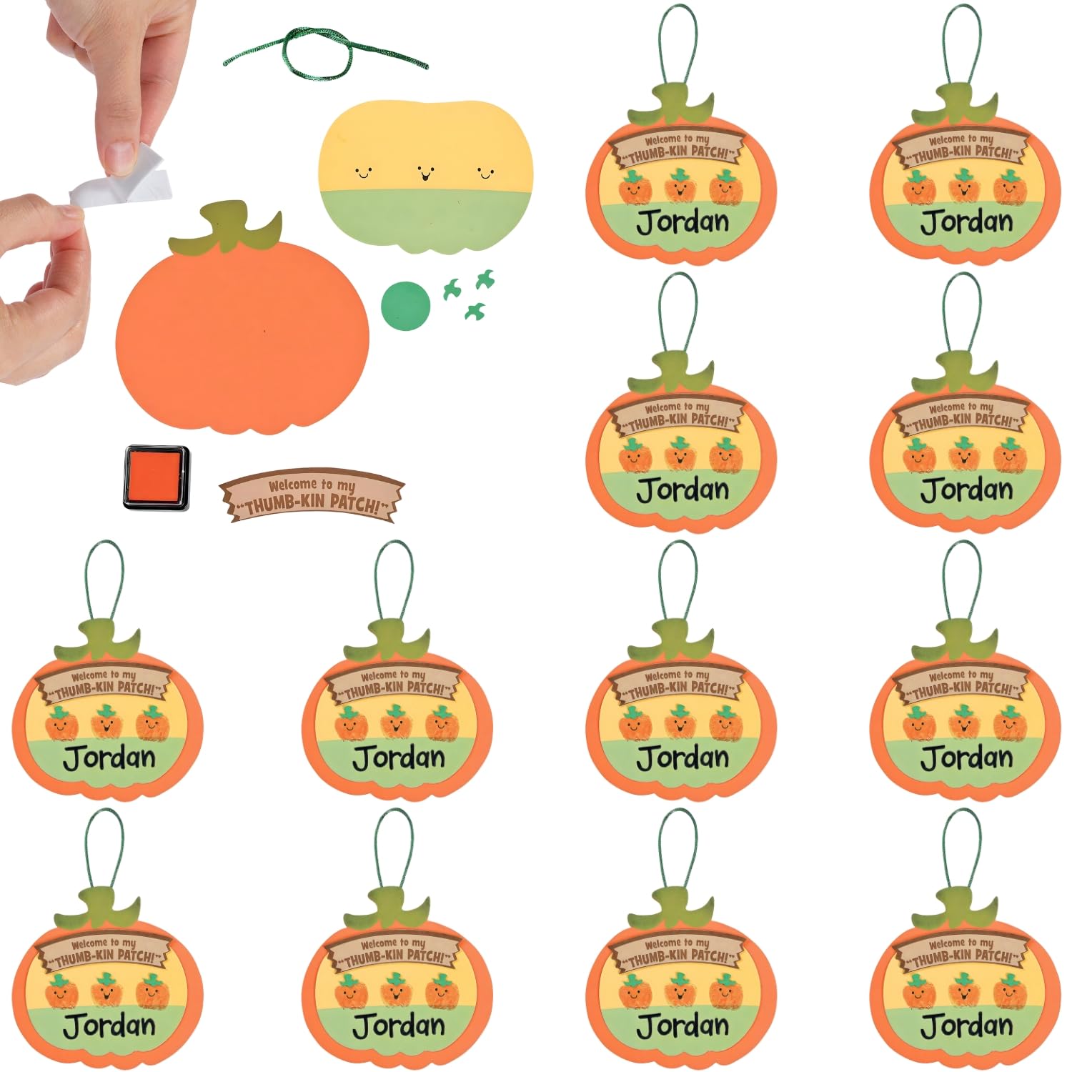 Fun Express Thumbprint Pumpkin Patch Craft Kit - Makes 12 - DIY Halloween Crafts for Kids