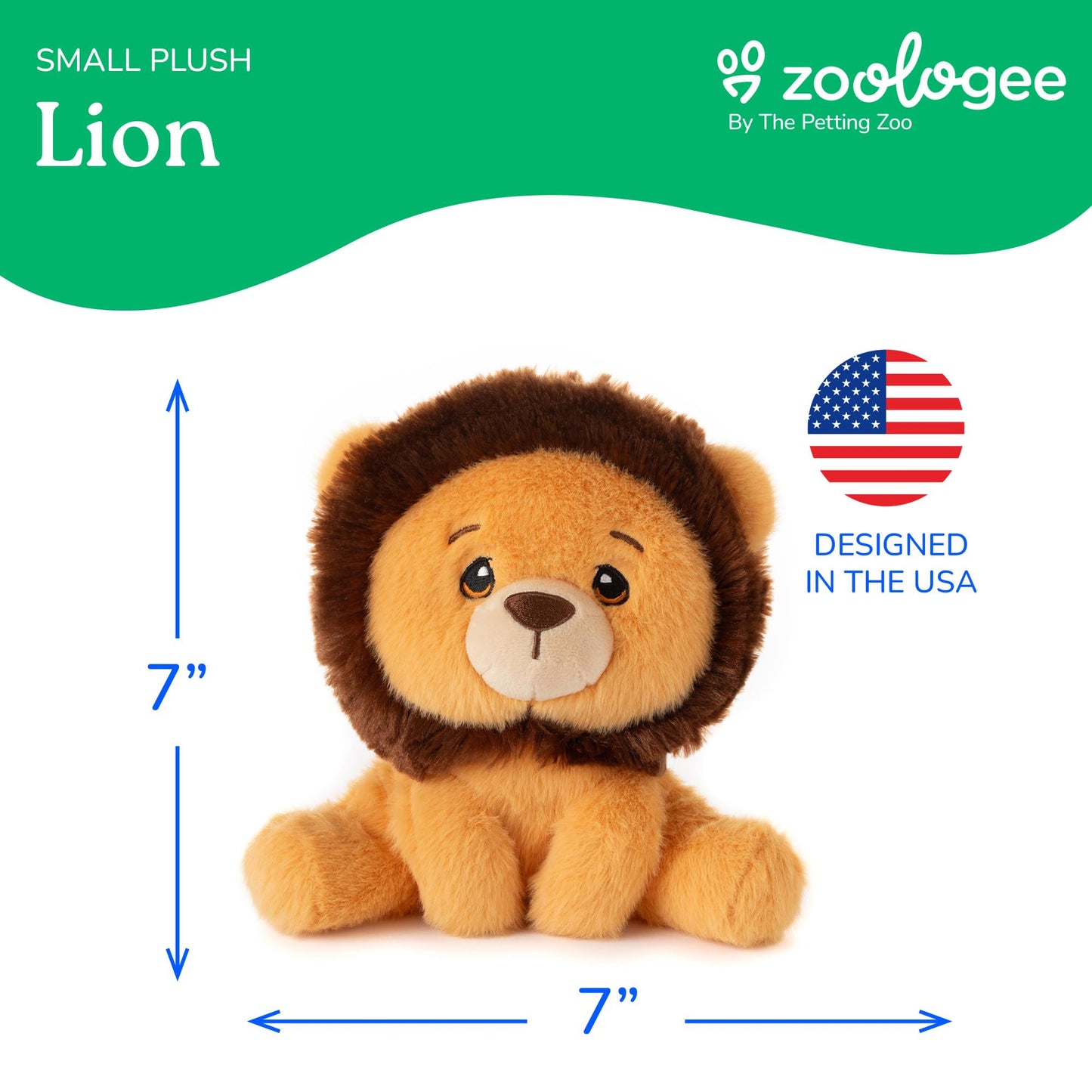 The Petting Zoo Lion Stuffed Animal Plushie, Gifts for Kids, Snugletz Zoologee Plush Toy, 7 in