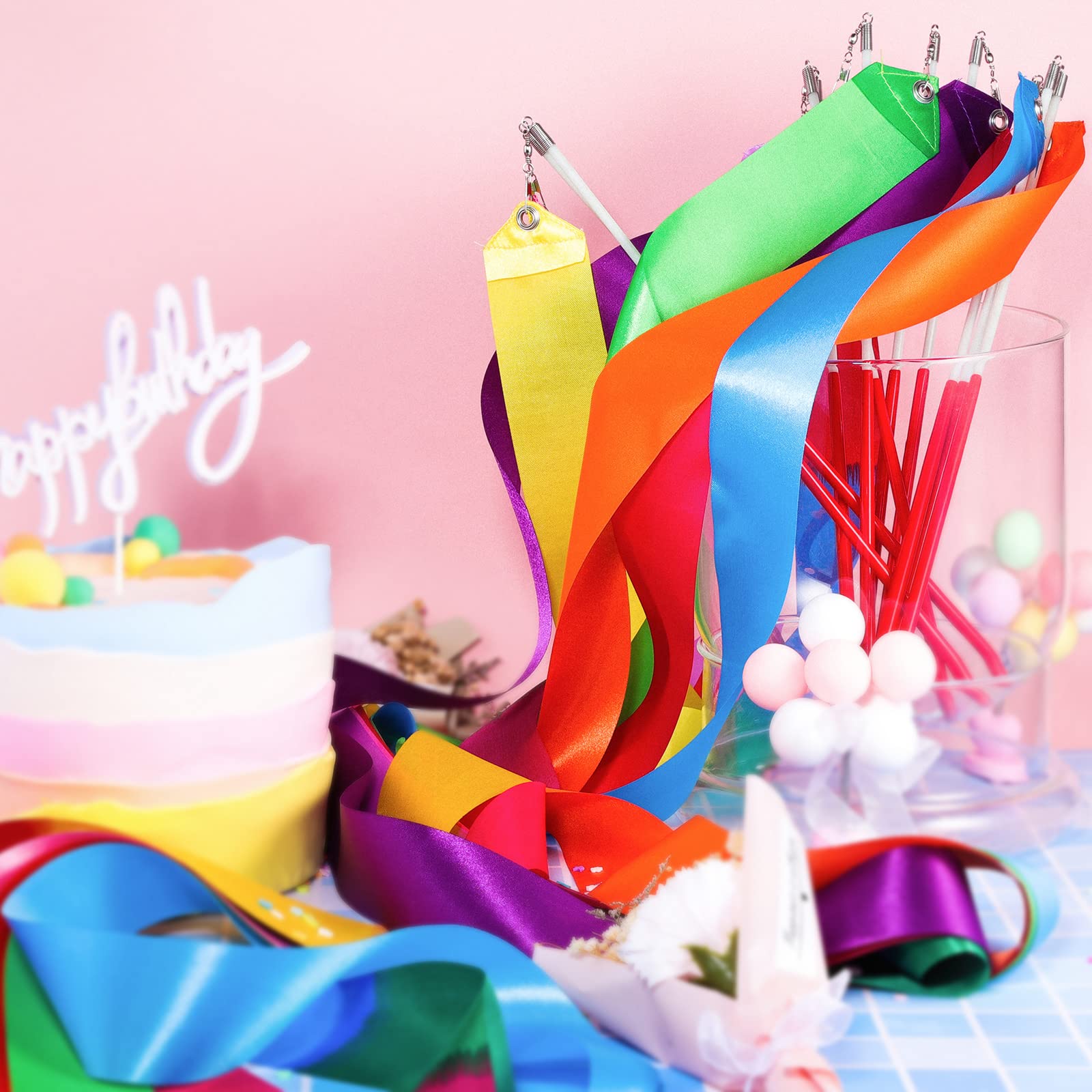 HiUnicorn 12PCS Rainbow Dance Wands Ribbon Streamers for Kids Gymnastics Rhythmic Dancing Twirling Sticks Silks Wands for Girls Circus Carnival