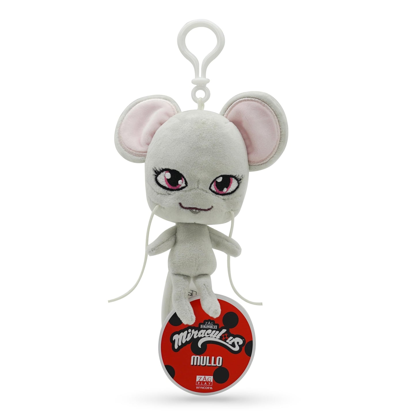 Miraculous Ladybug Kwami 5-inch Lifesize Backpack Keychains - Mullo The Mouse Clip-On Toys - Portable Ladybug and Cat Noir Accessories, Keychain Plush