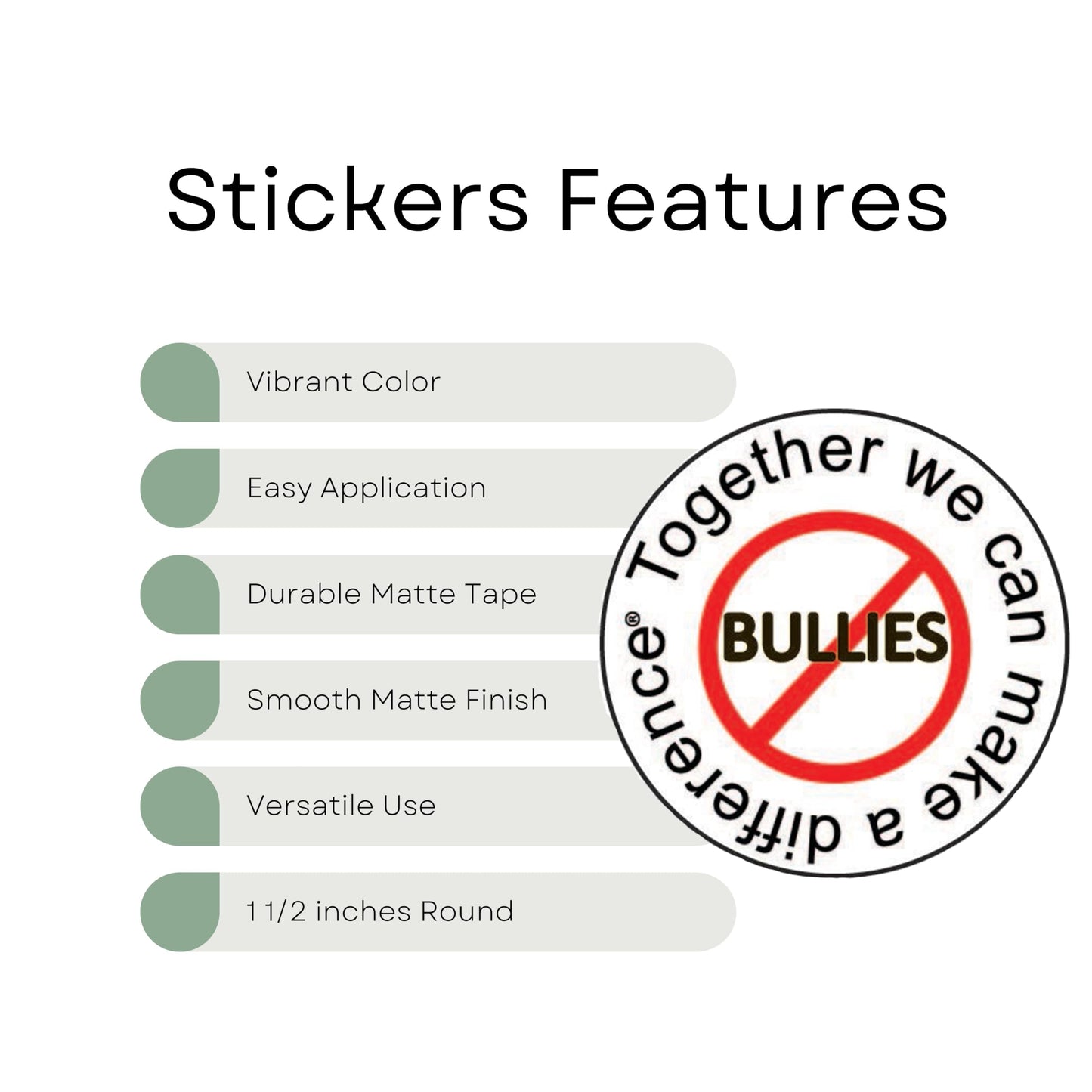 250 No Bullies Stickers - Make A Difference Anti-Bullying Awareness for Schools, Events, and Campaigns - Bold Design for Positive Impact - 1 Roll/250