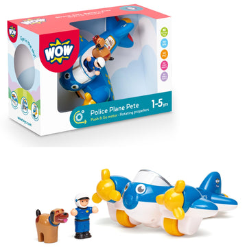 Wow Toys Police Plane Pete - Friction Powered Toy Plane with Pilot & Police Figures | No Batteries, Durable Preschool Vehicle for Toddlers Ages 1-5