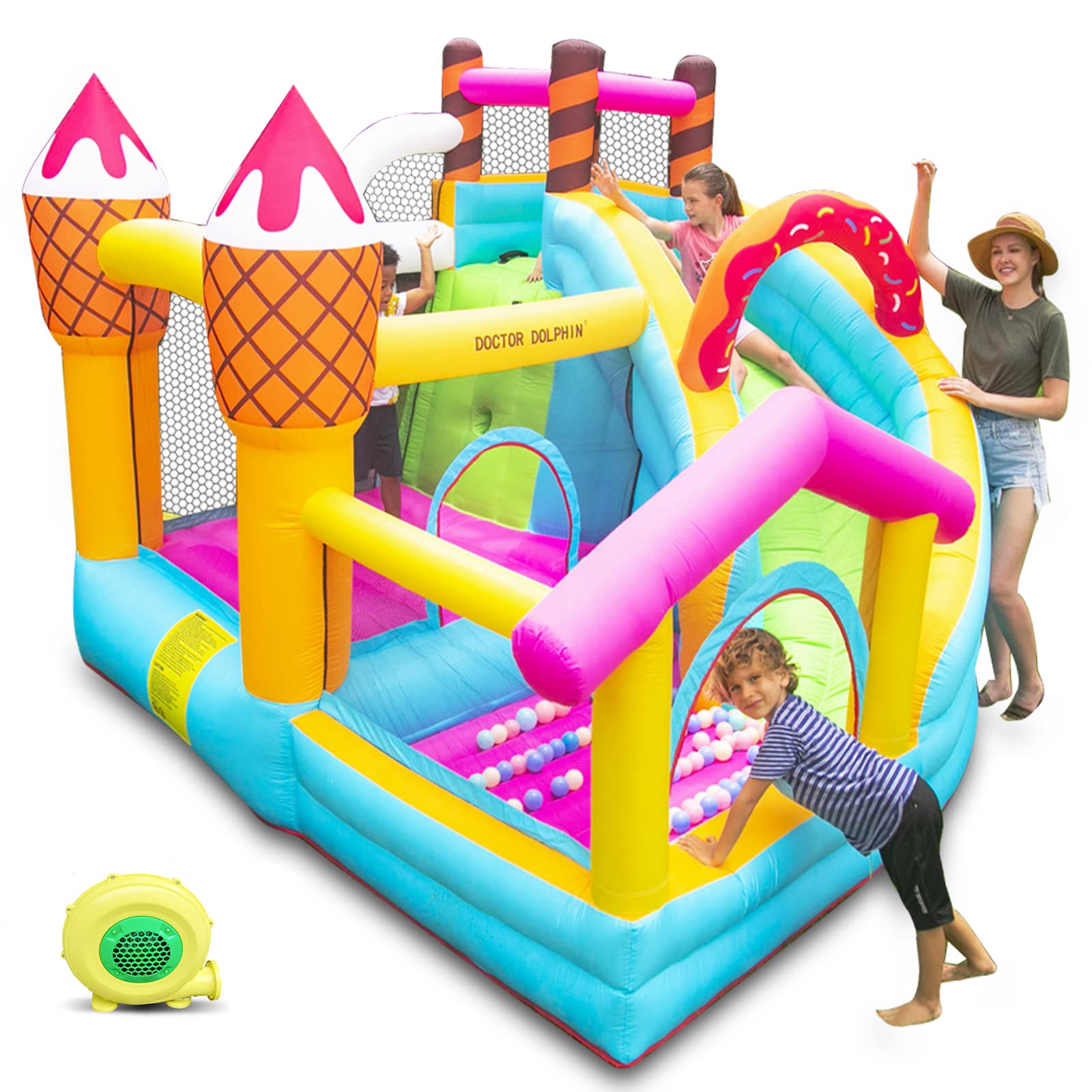Doctor Dolphin Bounce House for Kids, Indoor Bouncy House, Inflatable Bouncy Castle, Kids Bounce House with Slide, Jump House Outdoor for Backyard