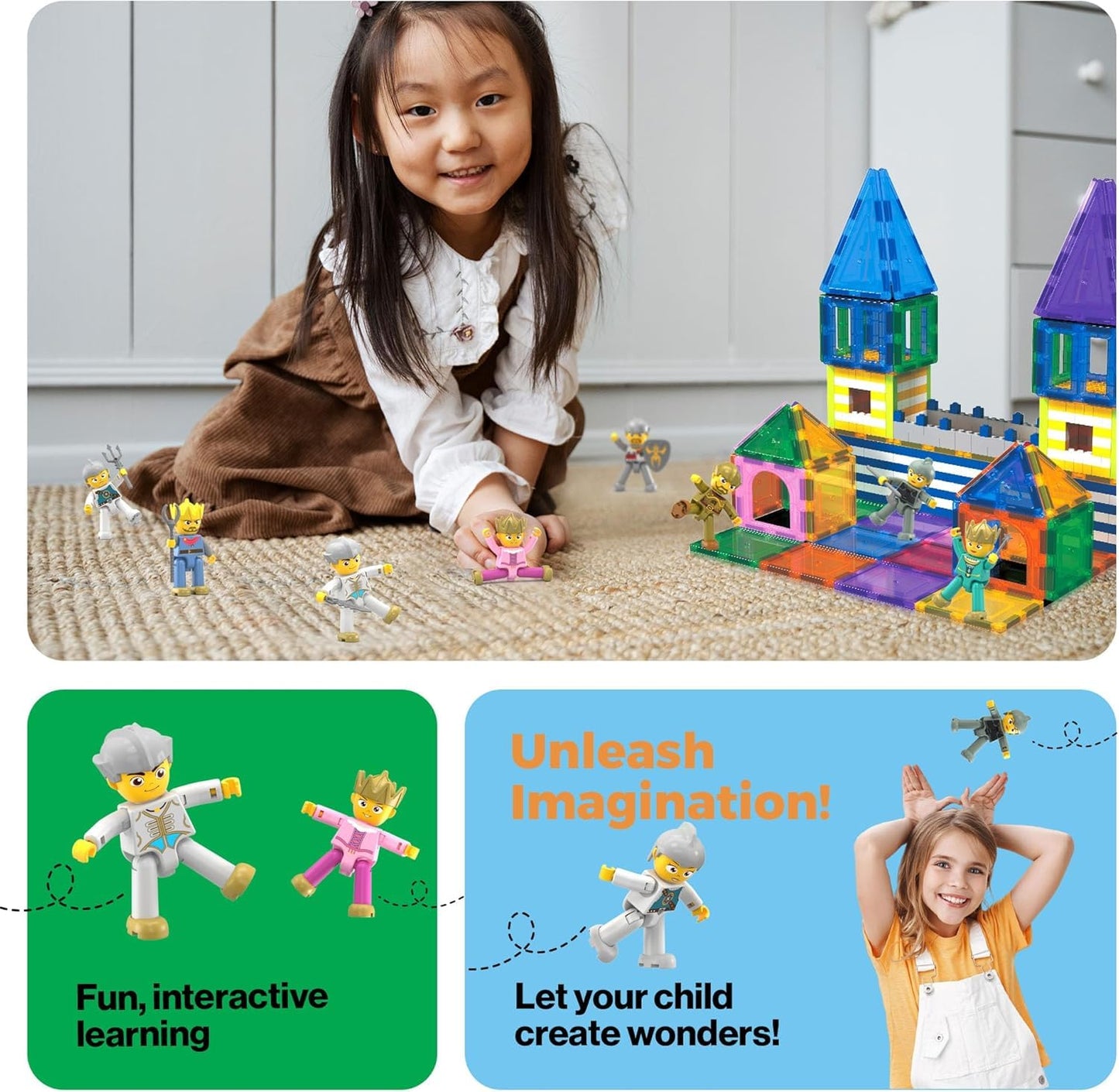Picasso Toys Magnetic Action Figures Medieval King and Knights Character for Building Blocks Tiles Construction Toddler Toy Set Magnets Expansion Pack