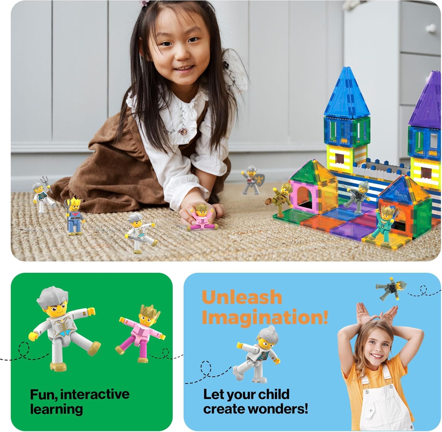 Picasso Toys Magnetic Action Figures Medieval King and Knights Character for Building Blocks Tiles Construction Toddler Toy Set Magnets Expansion Pack