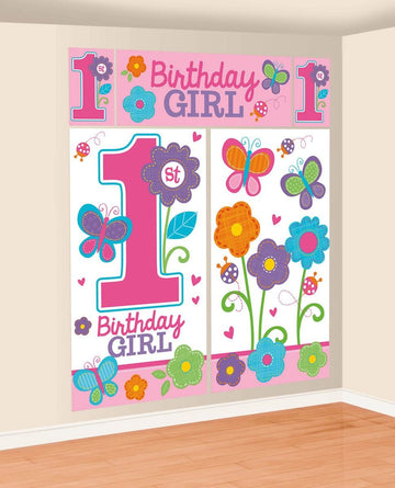 Wall Decorating Kit | 1st Birthday | Girl | Flowers and Butterflies Collection