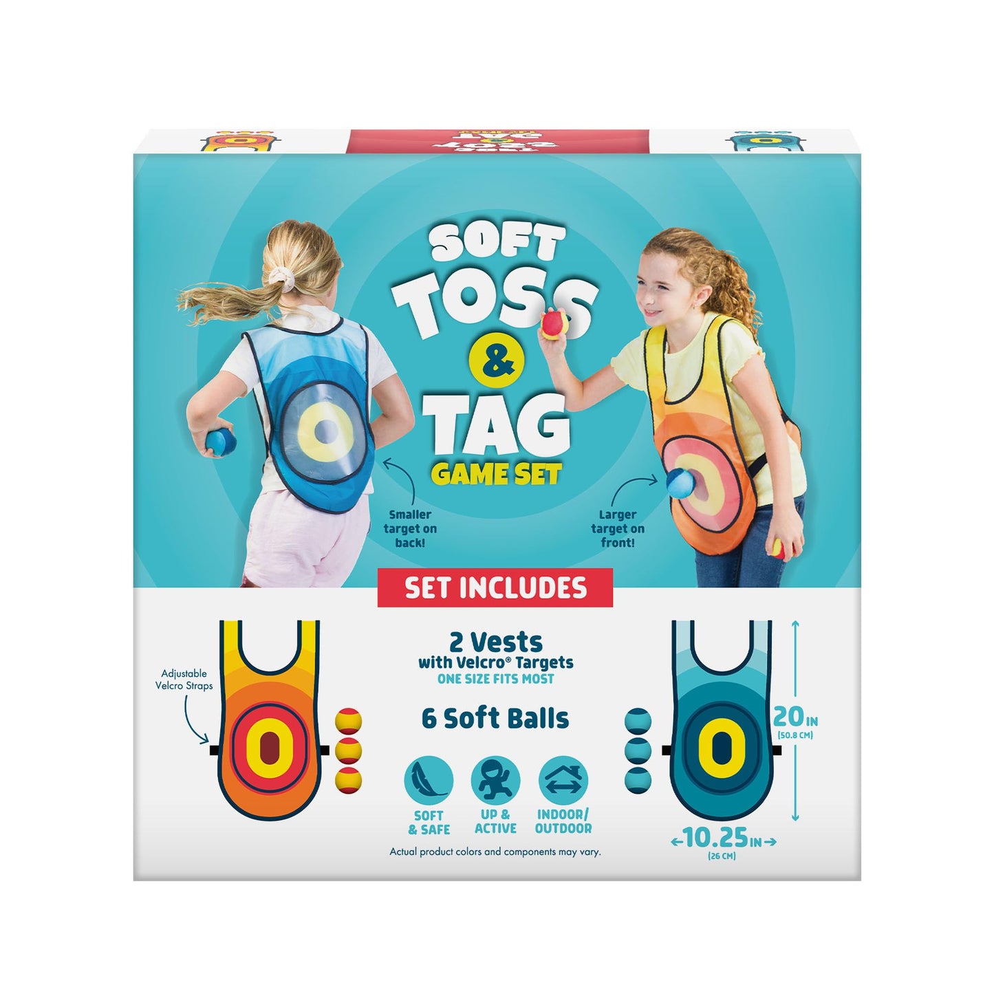 Chuckle & Roar Soft Toss Target Vest & Ball Game for Kids - Velcro Target Bibs with Super Soft Toss Balls - Indoor Outdoor Active Play Game, Family