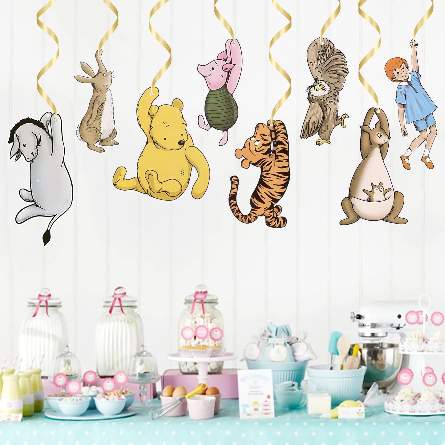 Classic Winnie Baby Shower Decorations 16Pcs Swirl Hanging Decorations for Classic Baby Shower and Birthday Party Supplies