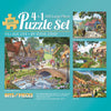 Bits and Pieces - 4-in-1 Multi-Pack 300 Piece Jigsaw Puzzles for Adults - Village Life by Artist Steve Crisp, Completed Puzzle Size: 16" x 20"