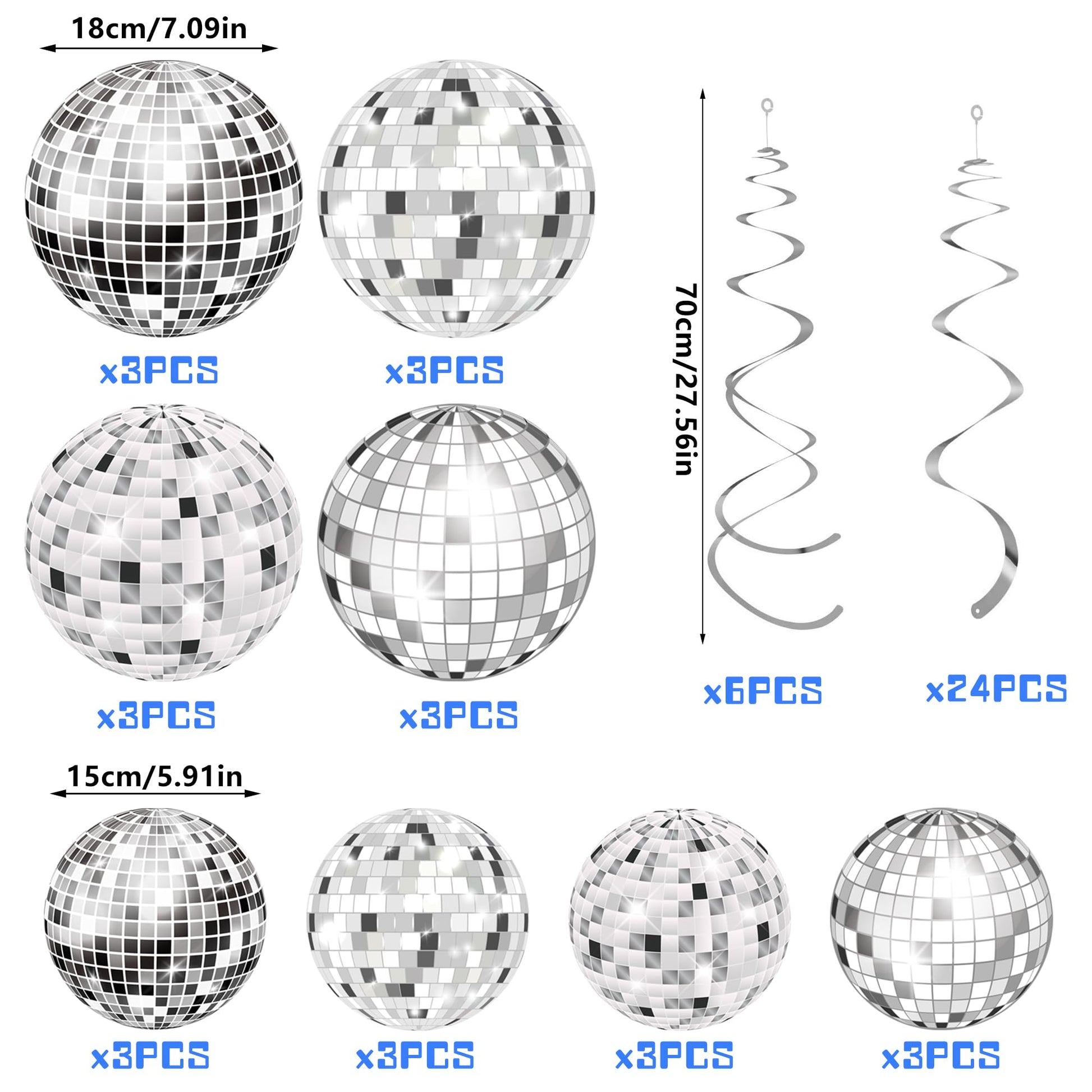 54 Pieces Disco Party Decorations Sliver Disco Ball Hanging Swirls 70s Ceiling Decor for 70s Fever Birthday Party Supplies