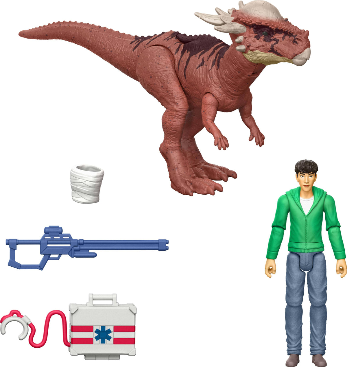Mattel Jurassic World: Chaos Theory Set with 2 Action Figures, Defender Pack with 3.75-inch Scale Kenji & Stygimoloch Plus 2 Accessories