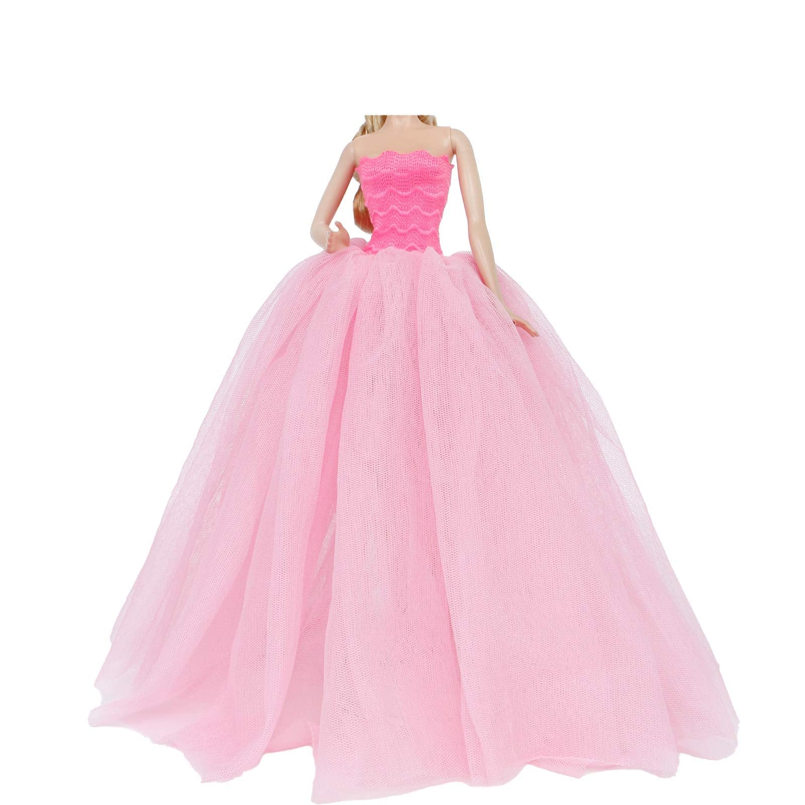 BJDBUS 11.5 inch Girl Doll Clothes, Pink Trailing Wedding Dress with Veil