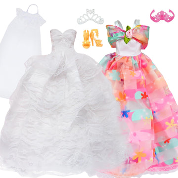 BLIJOLA Gorgeous Doll Wedding Dresses 2 Sets with Veil for 11.5 inch Doll