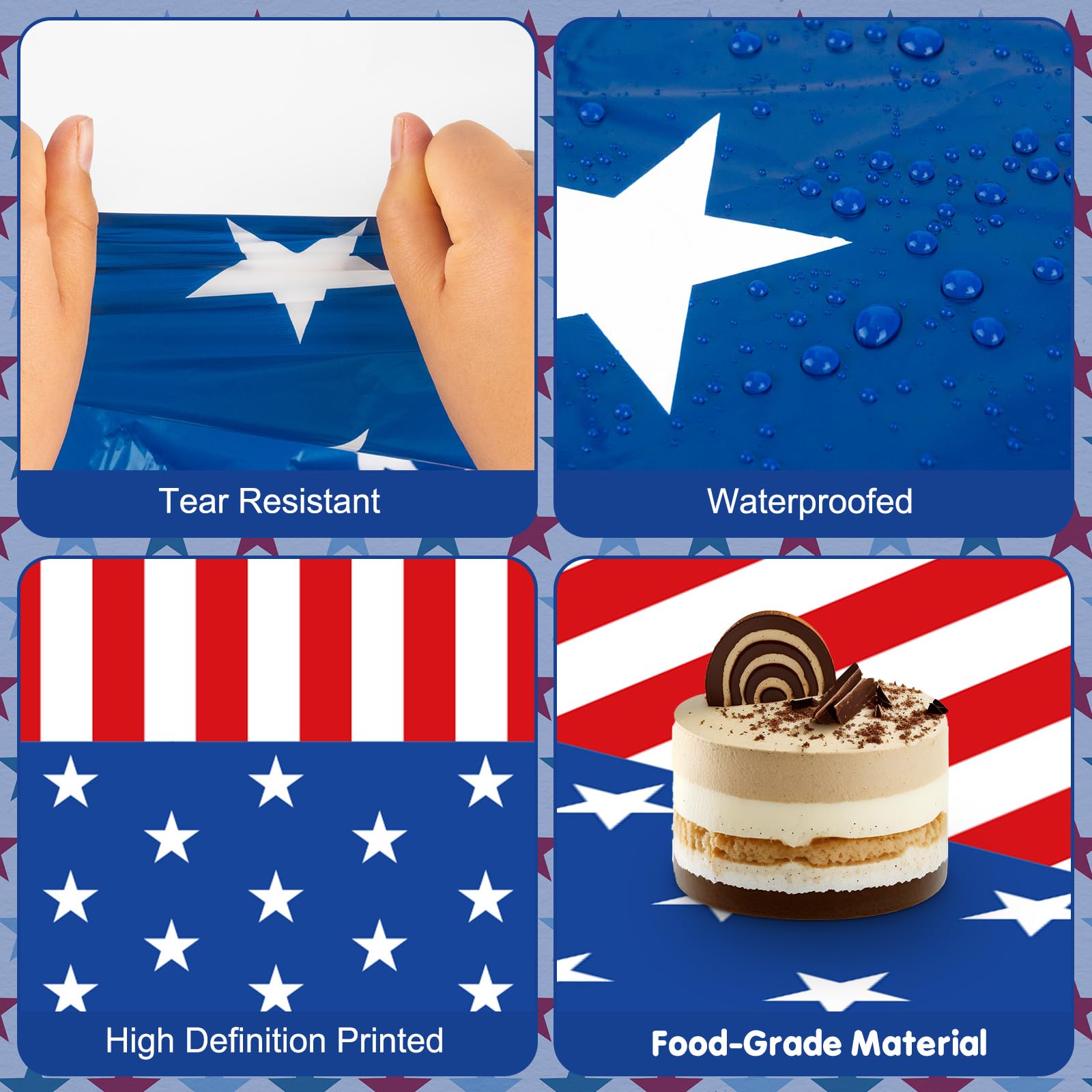 2 Pack 4th of July Tablecloth - Patriotic American Flag Table Cloth, Plastic Disposable Rectangle USA Star Stripe Table Cover for Memorial day Fourth