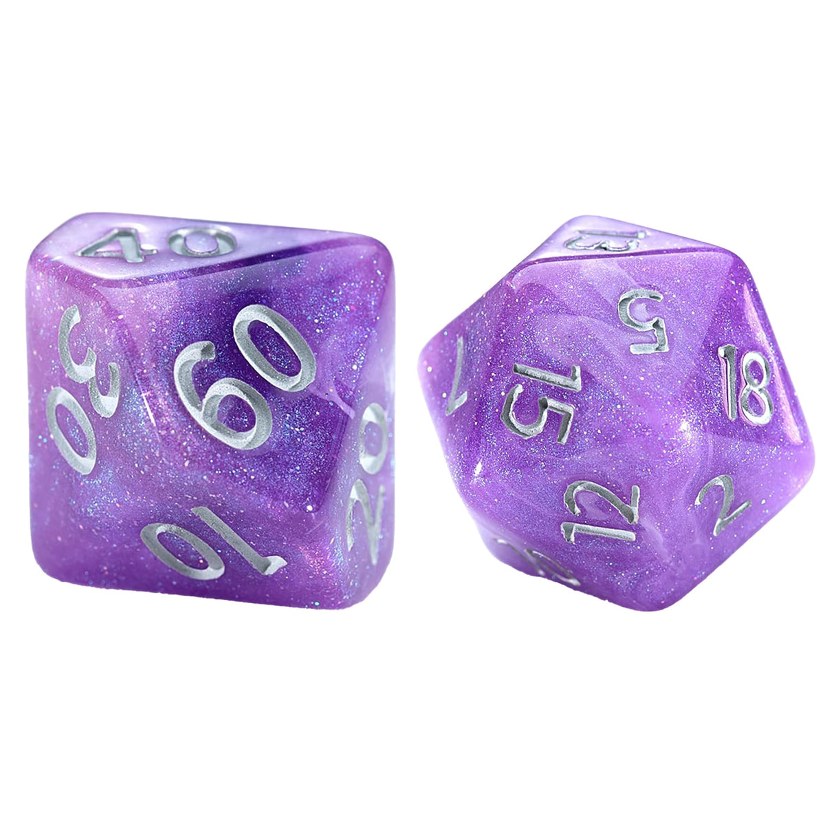 Gate Keeper Games and Dice: Aether Dice: Amethyst - 7pc Set, Purple & White Glitter Swirl, 7 Resin Dice for Role Playing Games