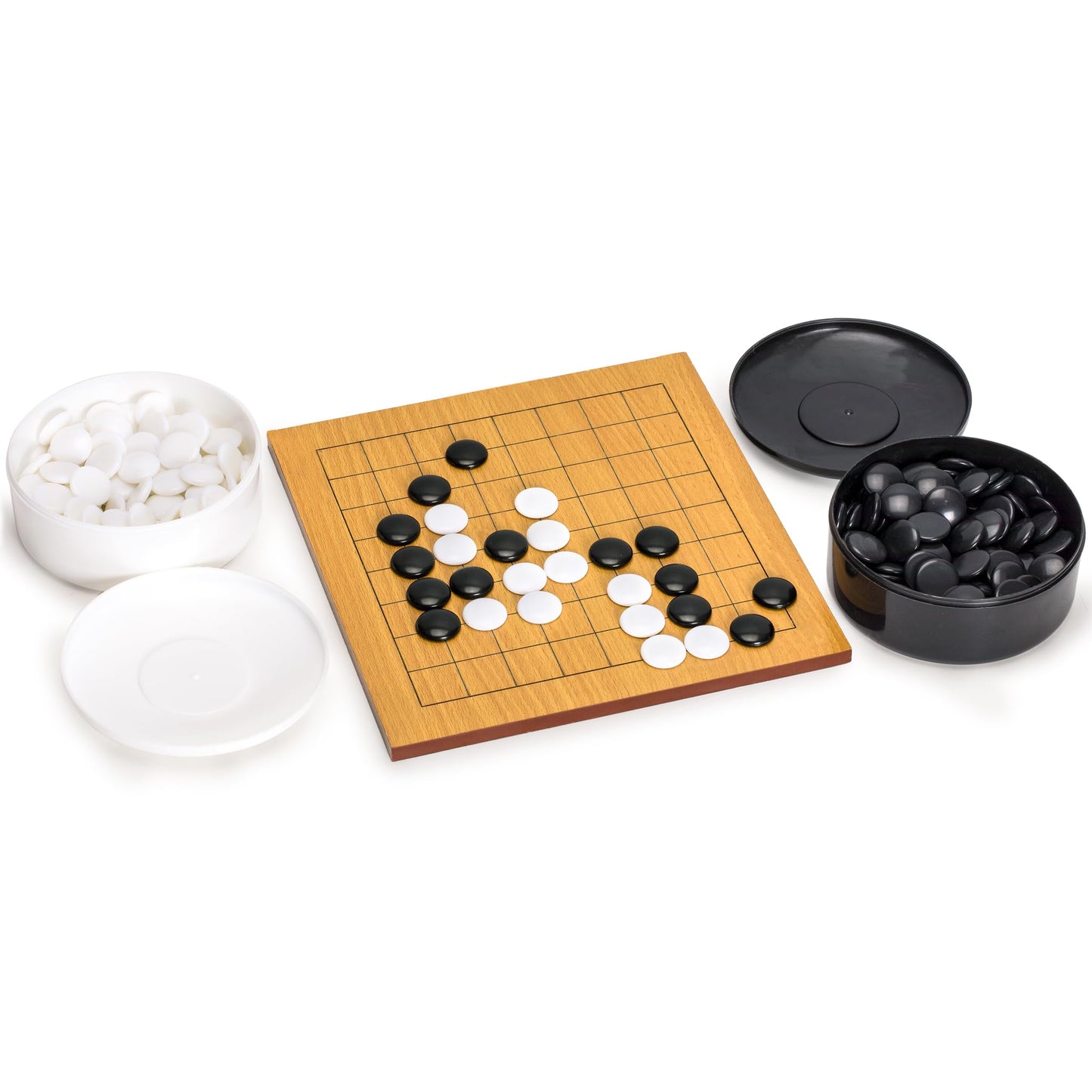 Yellow Mountain Imports Beechwood Veneer 0.4-Inch Etched Beginner's 9x9 Go Game Set Board with Single Convex Melamine Stones - Classic Strategy Board