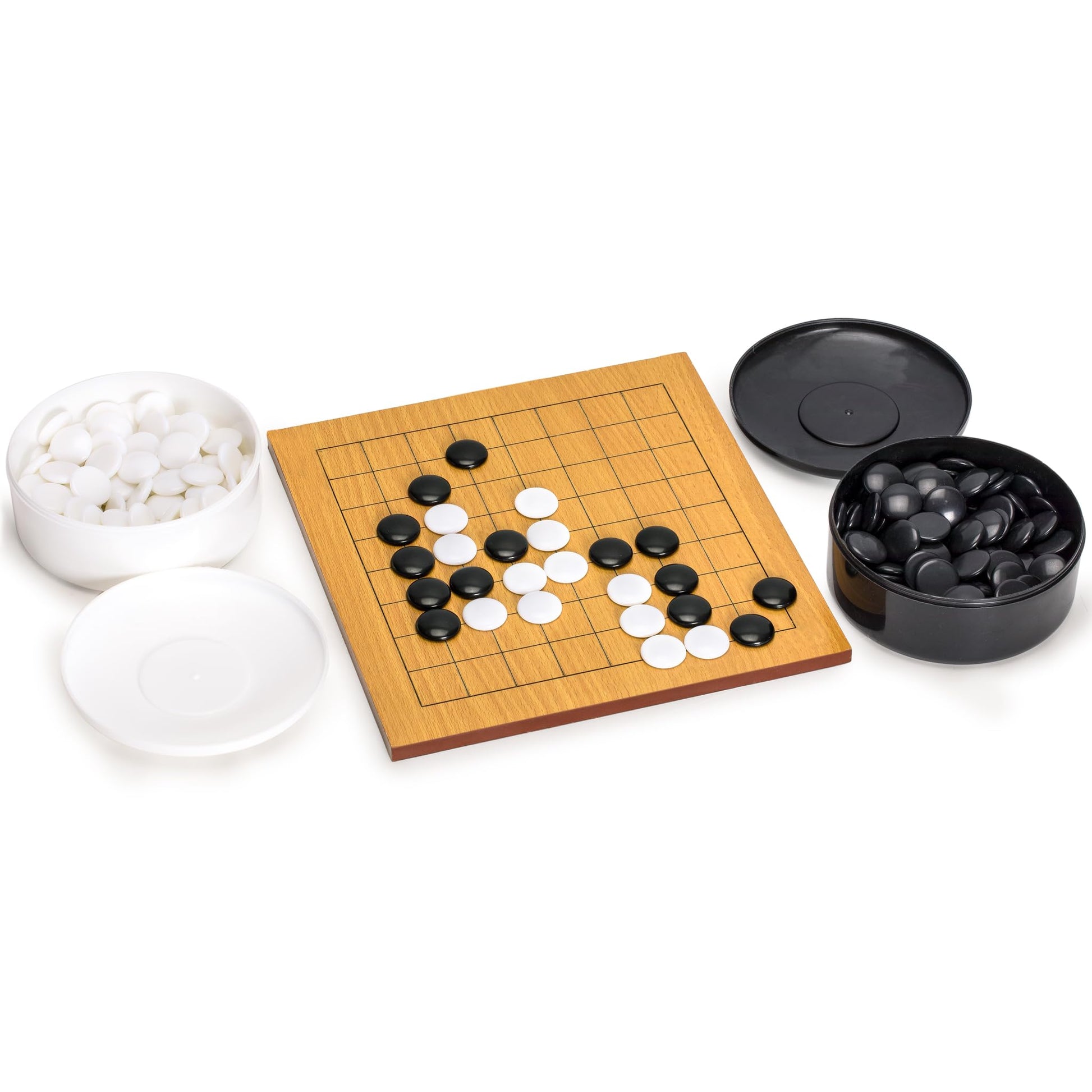 Yellow Mountain Imports Beechwood Veneer 0.4-Inch Etched Beginner's 9x9 Go Game Set Board with Single Convex Melamine Stones - Classic Strategy Board