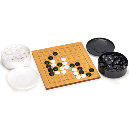 Yellow Mountain Imports Beechwood Veneer 0.4-Inch Etched Beginner's 9x9 Go Game Set Board with Single Convex Melamine Stones - Classic Strategy Board