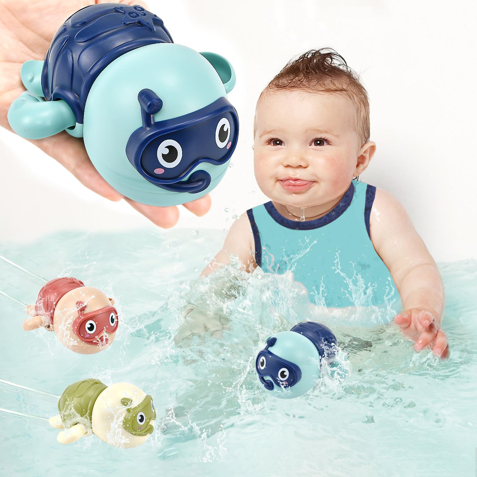 3 Pack Swimming Turtle Baby Bath Toys for Toddler 1-3,2025 Bath Toys Water Pool Floating Wind Up Toys for 1-2 Year Old Boy Girl Gifts, Infant Toddlers