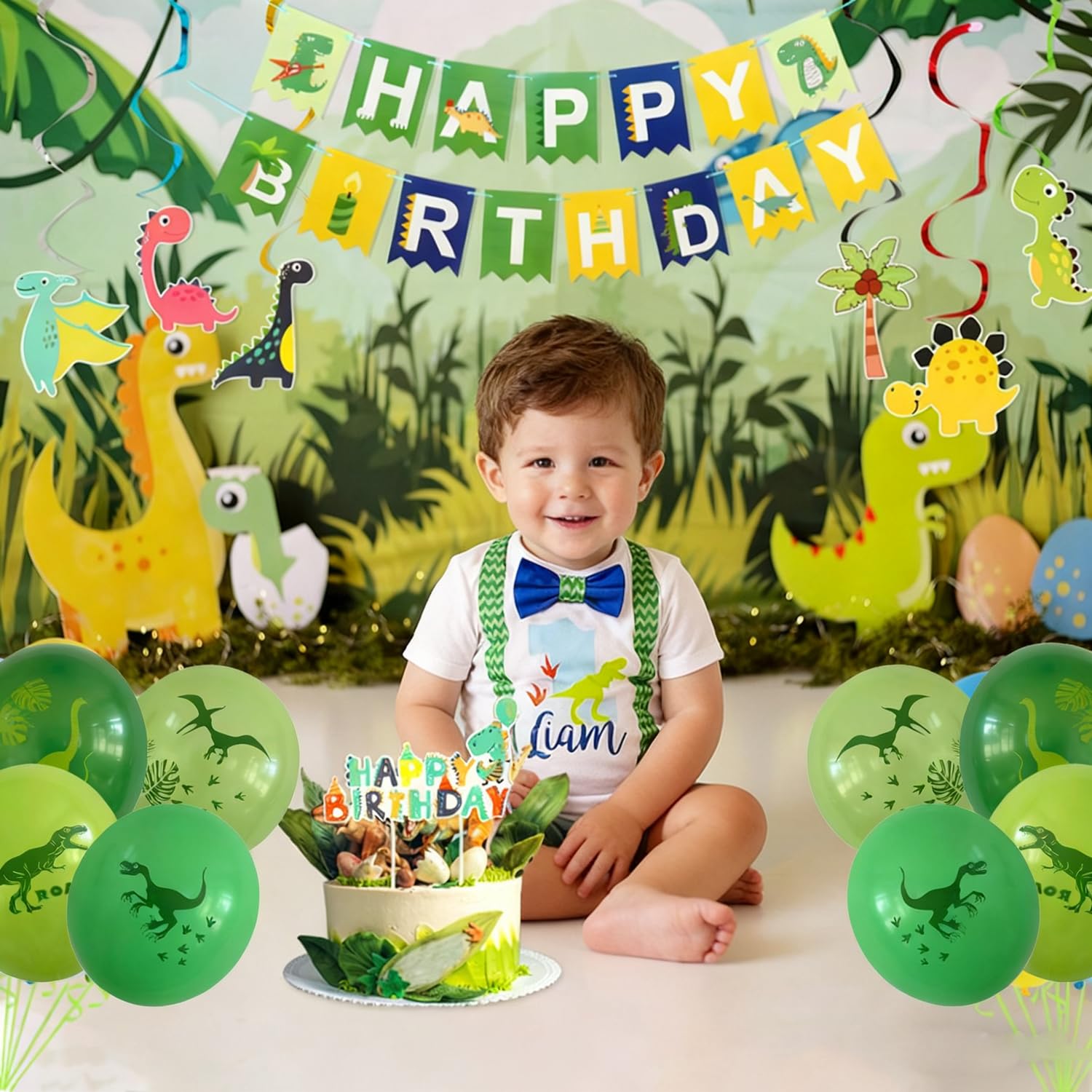 Dinosaur Birthday Decorations, 104 Piece Dinosaur Party Decorations for Boys Dino Birthday Party Supplies Set Include Banner Balloons Cake Toppers