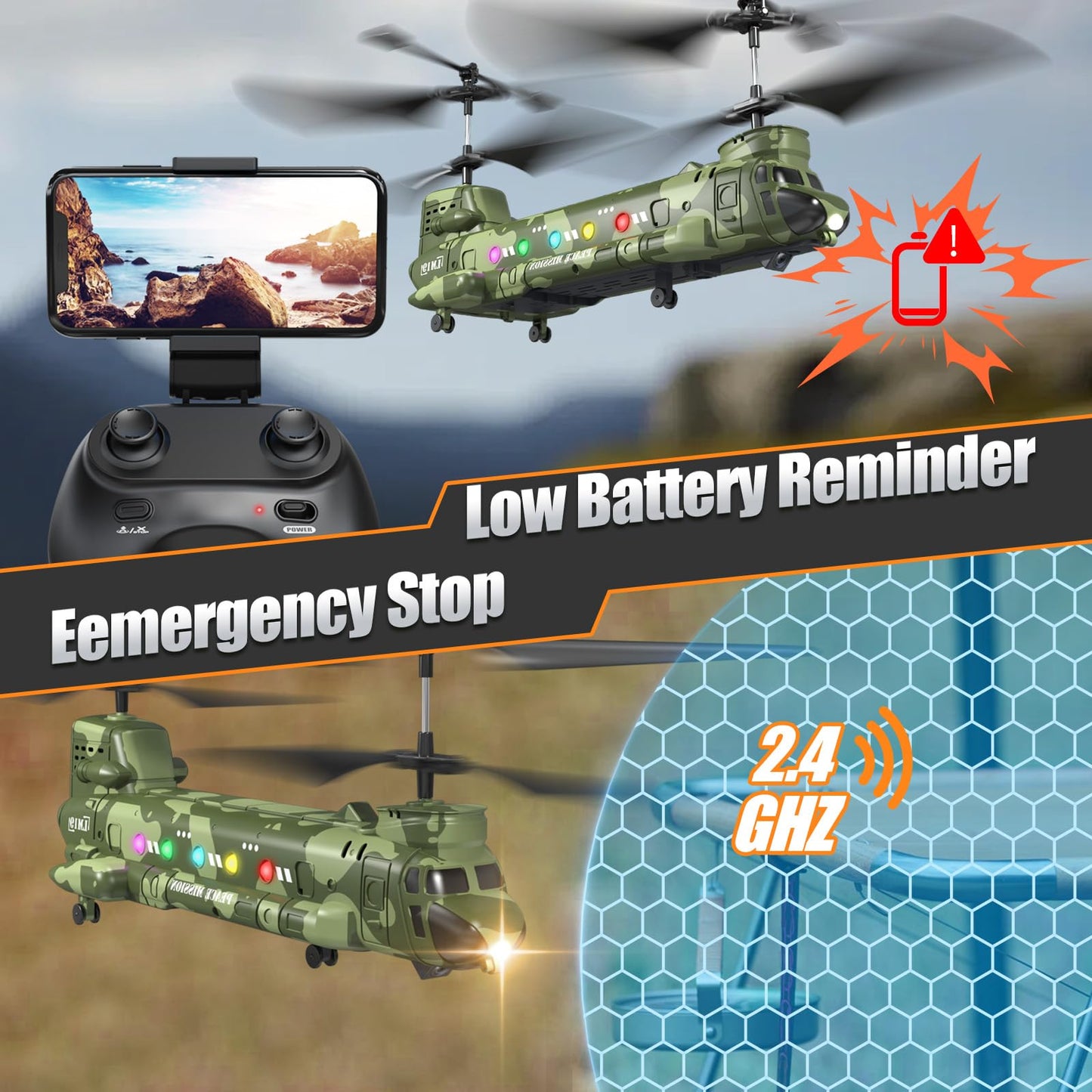OBEST LM19-D Chinook RC Helicopter with Camera, Remote Control Military Toy
