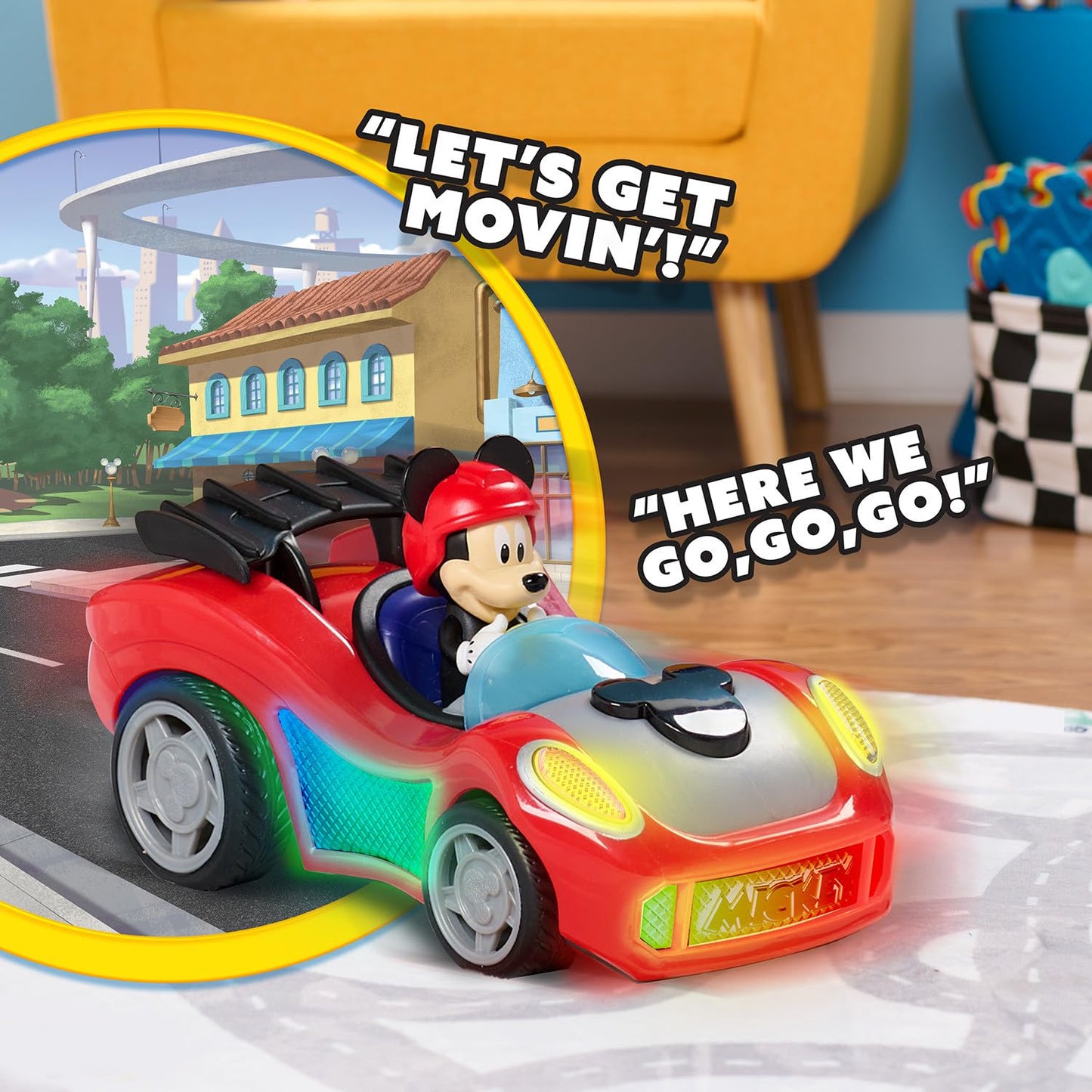 Mickey Mouse Rev 'n Go Vehicles with Lights and Sounds, Mickey's Car, Mickey Mouse Phrases, Kids Toys for Ages 3 Up by Just Play