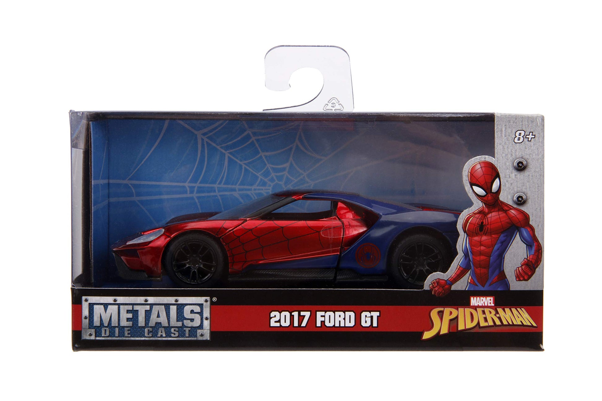 Jada Toys Metals Die-Cast Spider-Man 2017 Ford GT, 1:32 Scale Die-Cast Vehicle Red/Blue