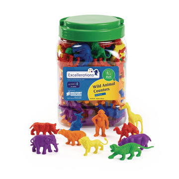 Excellerations Math Manipulatives Set of 120 Jungle Animal Counters 1.5 inches -2 inches, STEM Educational Toy for Mathematics, Preschool